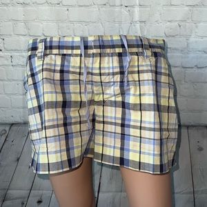 American Eagle Yellow, Blue & White Plaid high waist shorts size 10